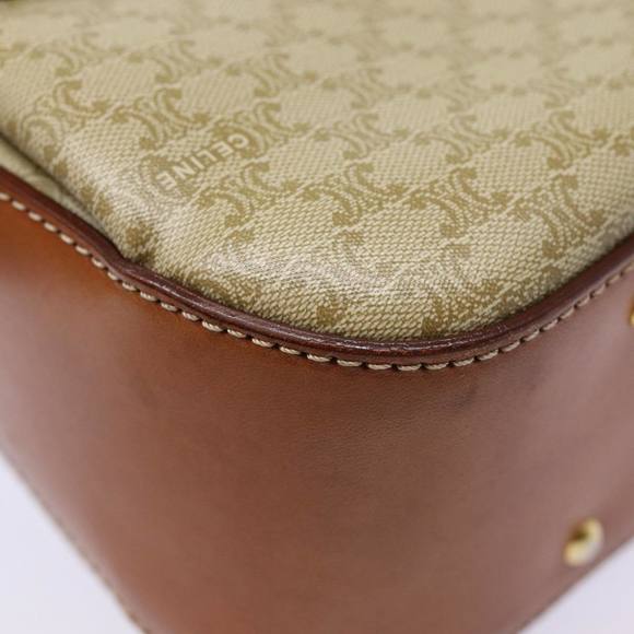 CELINE Macadam Canvas Hand Bag Beige Gold Auth 88751 - Picture 10 of 16